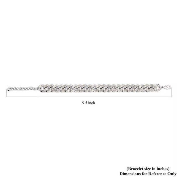 White Aurora Borealis Austrian Crystal Curb Link Chain Bracelet in Silvertone - Picture 5 of 5